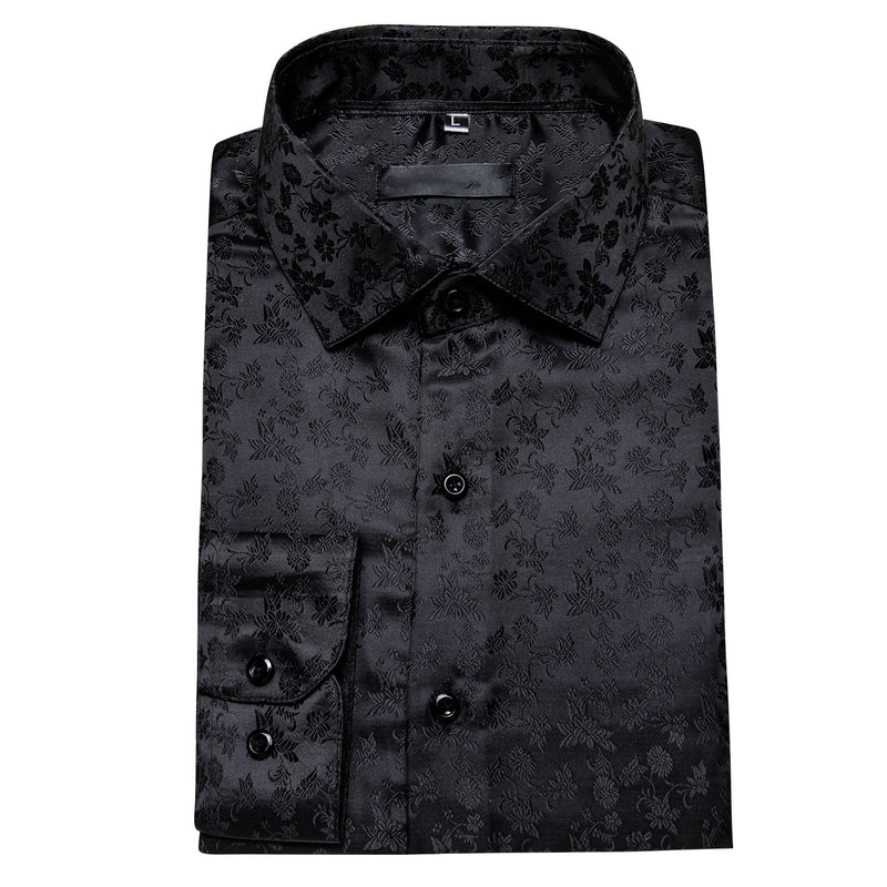Black Floral Silk Dress Shirt shirt - Sophisticated Gentlemen