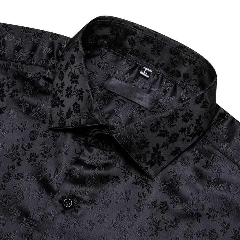 Black Floral Silk Dress Shirt shirt - Sophisticated Gentlemen