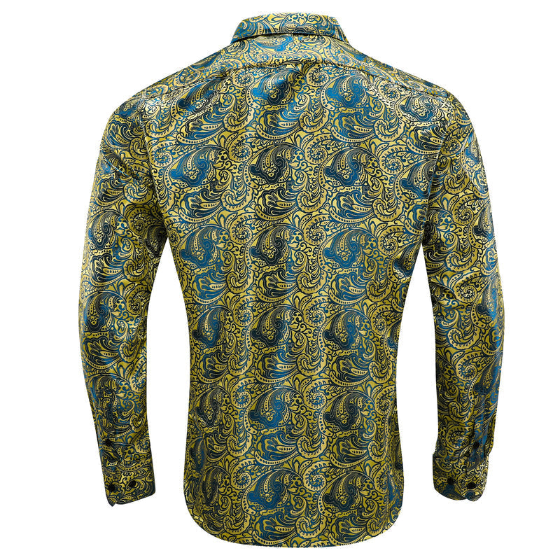 Yellow Blue Paisley Silk Dress Shirt shirt - Sophisticated Gentlemen