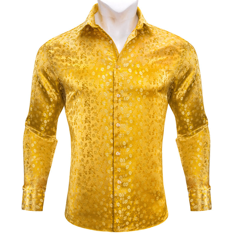 Yellow Floral Silk Dress Shirt shirt - Sophisticated Gentlemen