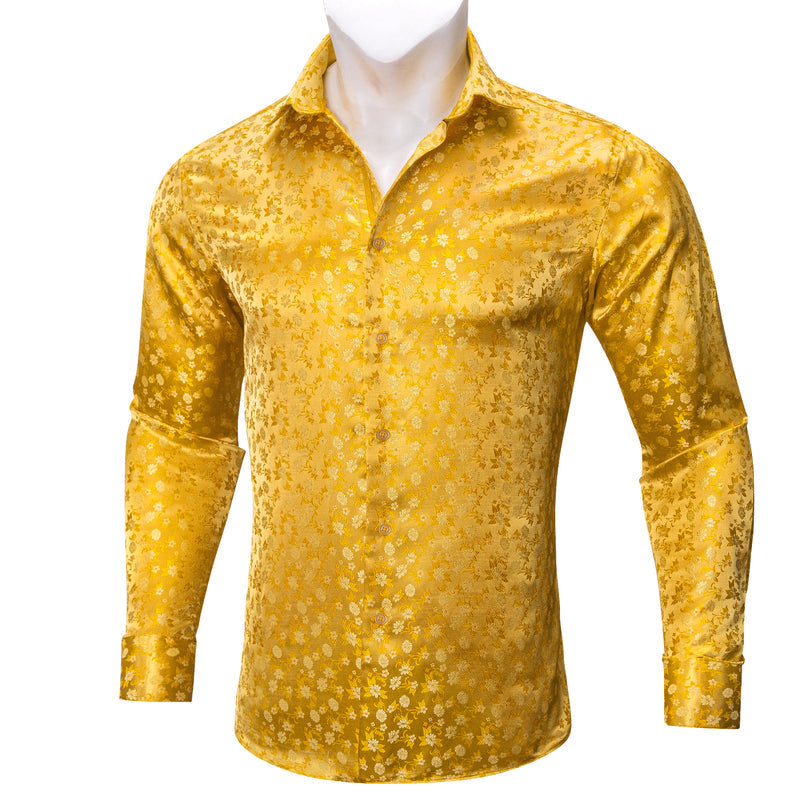 Yellow Floral Silk Dress Shirt shirt S - Sophisticated Gentlemen