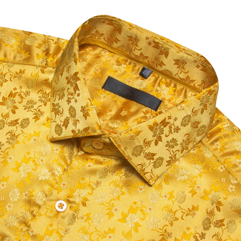 Yellow Floral Silk Dress Shirt shirt - Sophisticated Gentlemen