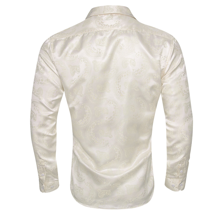 Beige Light Yellow Paisley Silk Dress Shirt shirt - Sophisticated Gentlemen