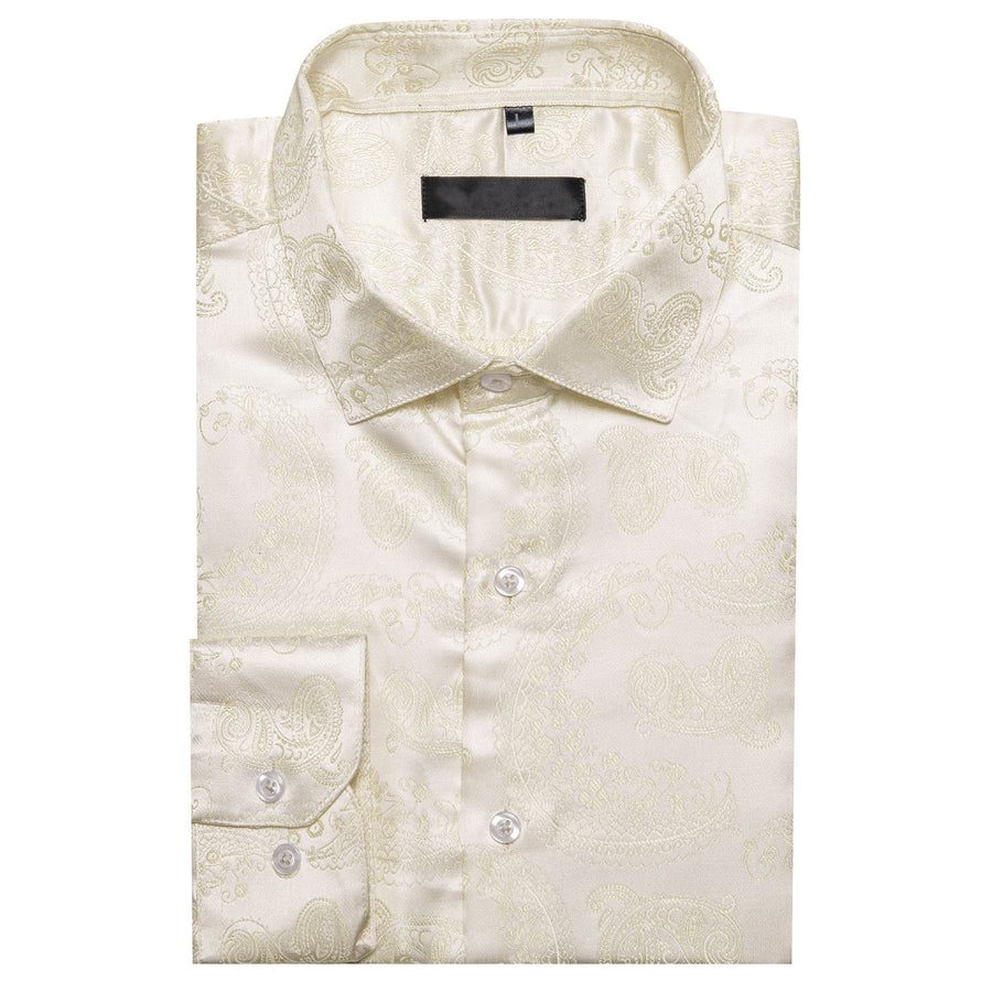 Beige Light Yellow Paisley Silk Dress Shirt shirt - Sophisticated Gentlemen