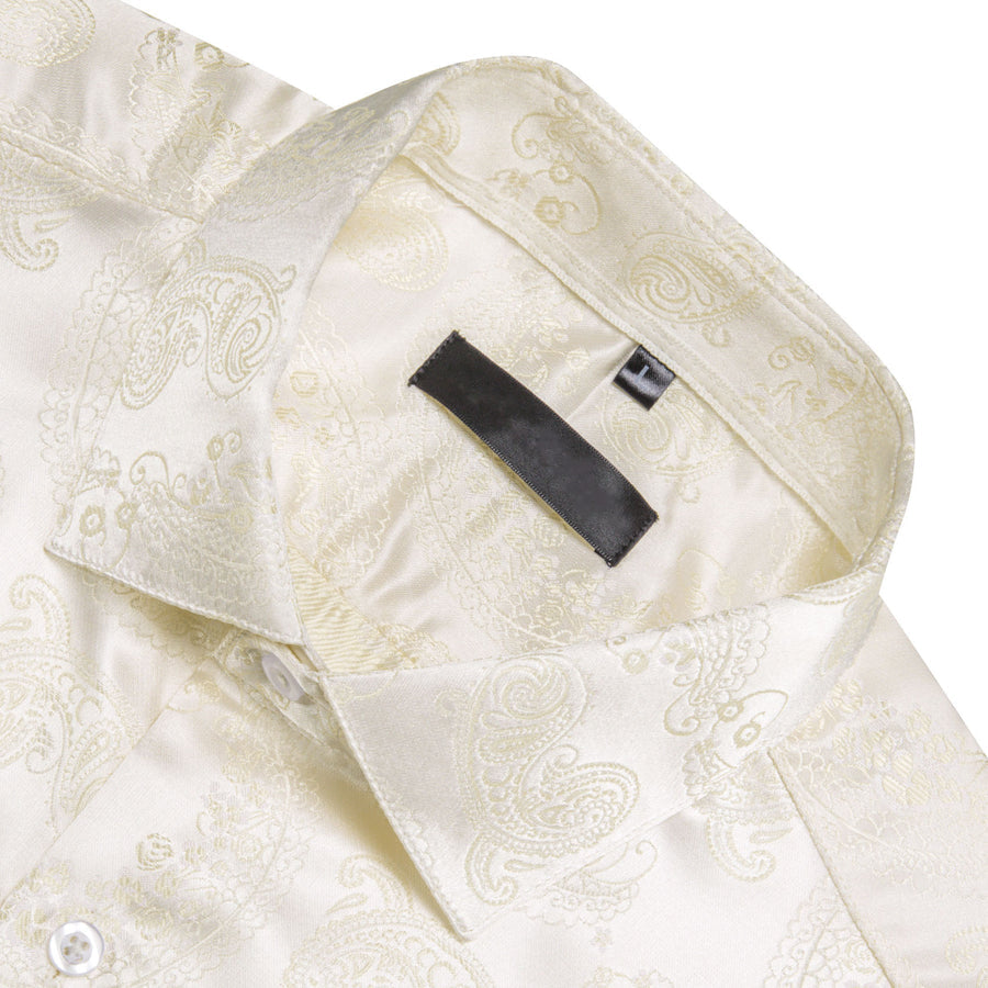Beige Light Yellow Paisley Silk Dress Shirt shirt - Sophisticated Gentlemen