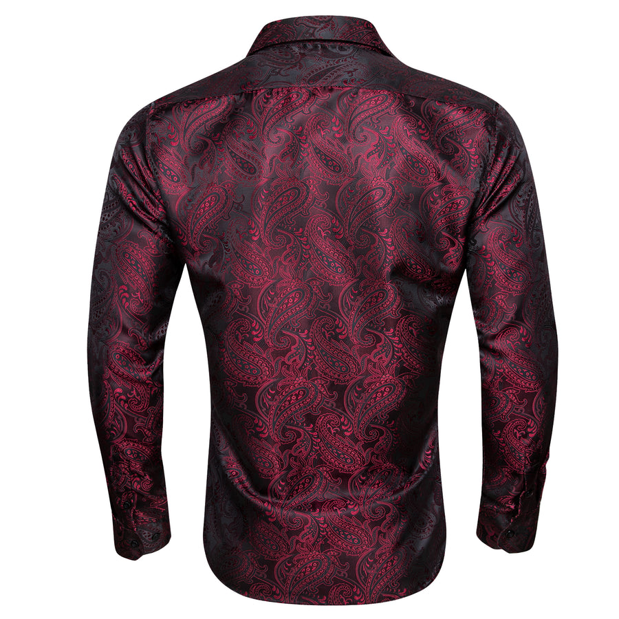 Dark Red Black Paisley Silk Dress Shirt shirt - Sophisticated Gentlemen