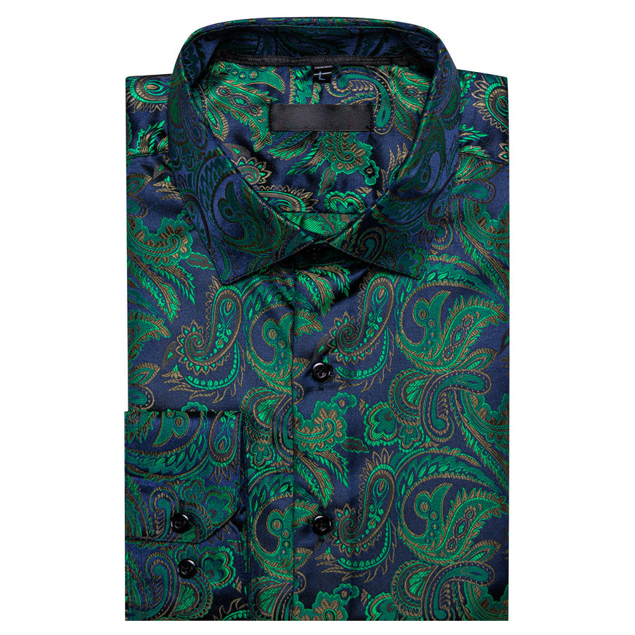 Green Blue Brown Paisley Silk Dress Shirt shirt - Sophisticated Gentlemen
