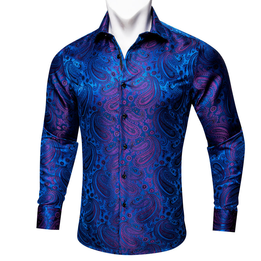 Blue Purple Paisley Silk Dress Shirt shirt - Sophisticated Gentlemen