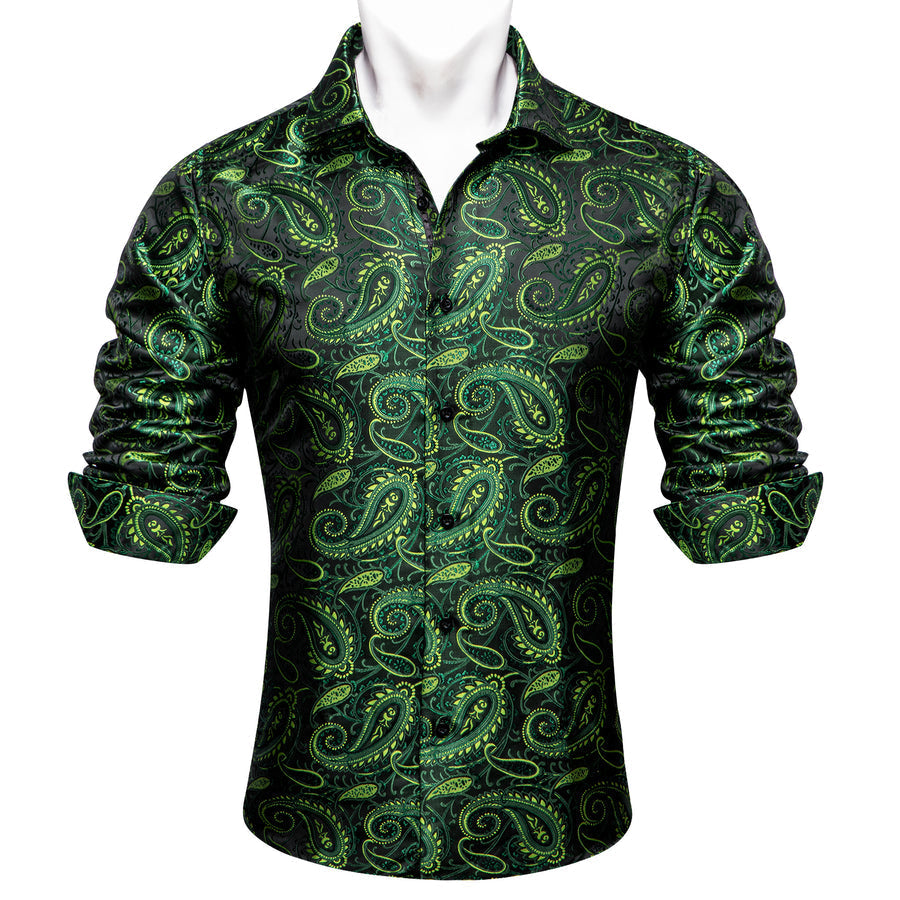 Green Black Paisley Dress Shirt shirt - Sophisticated Gentlemen