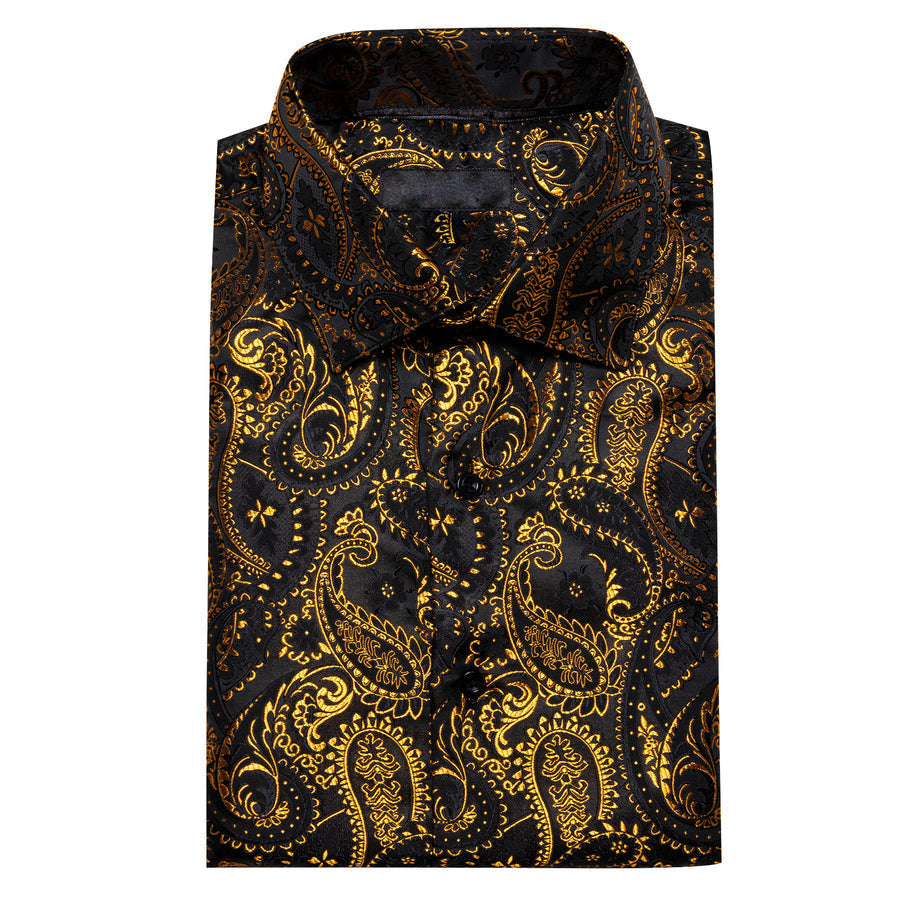 Gold Black Paisley Silk Dress Shirt shirt - Sophisticated Gentlemen