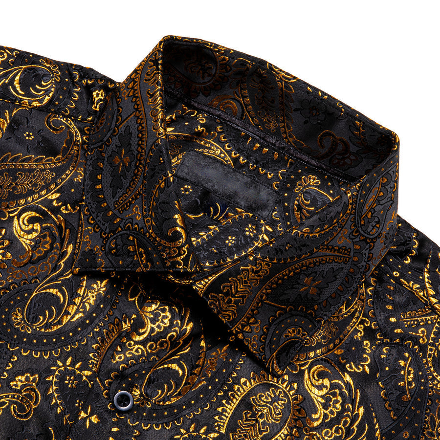 Gold Black Paisley Silk Dress Shirt shirt - Sophisticated Gentlemen