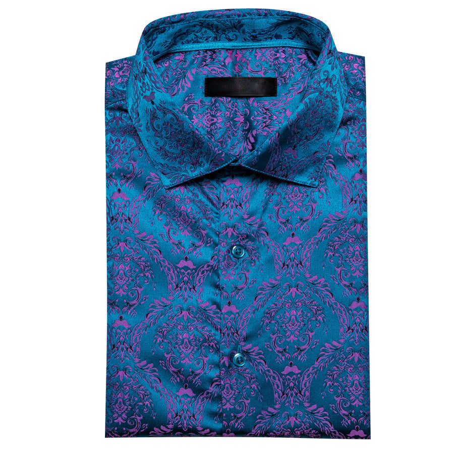Sky Blue Pink Paisley Silk Dress Shirt shirt - Sophisticated Gentlemen