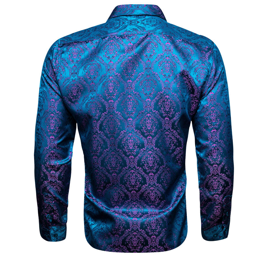 Sky Blue Pink Paisley Silk Dress Shirt shirt - Sophisticated Gentlemen