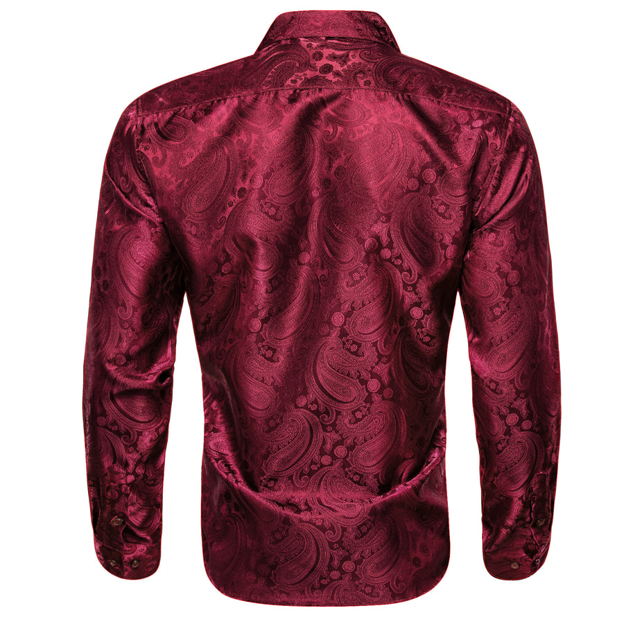 Dark Red Paisley Flower Pattern Silk Dress Shirt shirt - Sophisticated Gentlemen