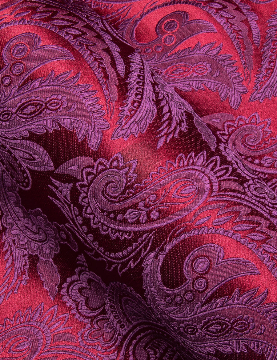 Burgundy Red Purple Paisley Flower Pattern Silk Dress Shirt shirt - Sophisticated Gentlemen