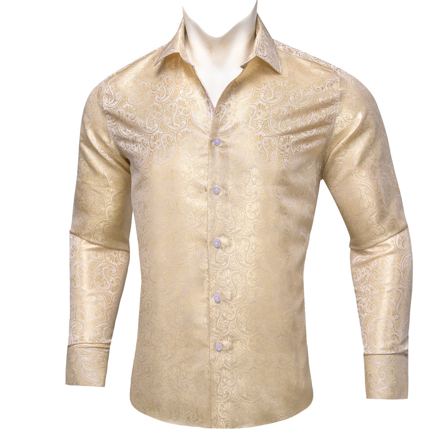 LemonChiffon Paisley Pattern Silk Dress Shirt shirt - Sophisticated Gentlemen