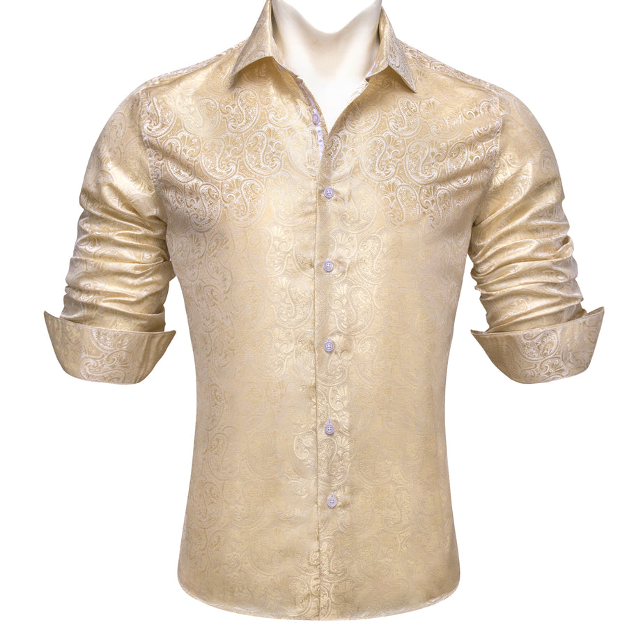 LemonChiffon Paisley Pattern Silk Dress Shirt shirt - Sophisticated Gentlemen