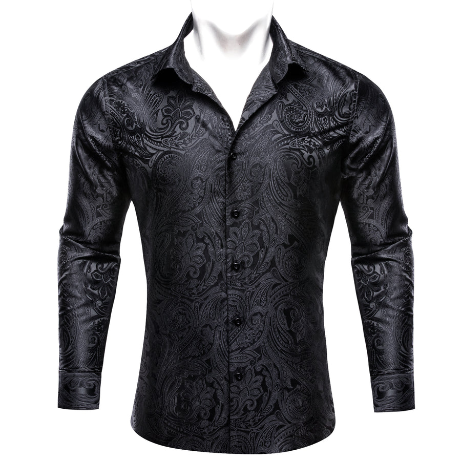 Classic Black Paisley Silk Dress Shirt shirt S - Sophisticated Gentlemen