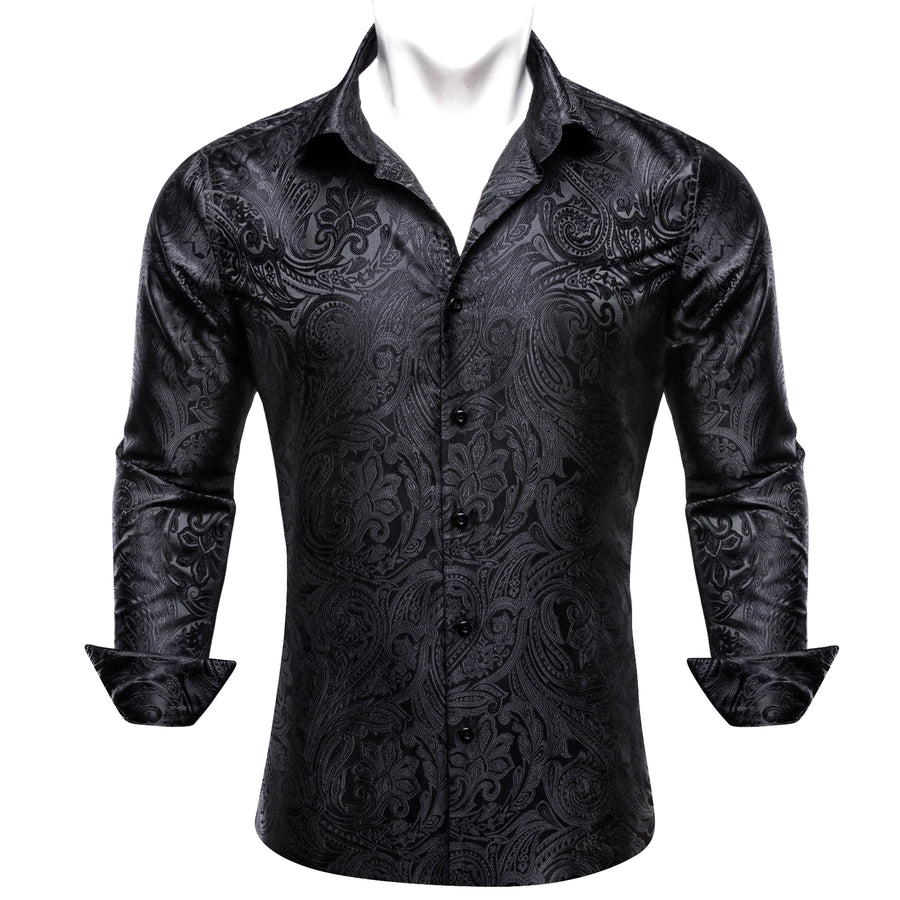 Classic Black Paisley Silk Dress Shirt shirt - Sophisticated Gentlemen