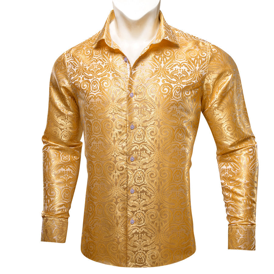 Bright Yellow Paisley Silk Dress Shirt shirt S - Sophisticated Gentlemen
