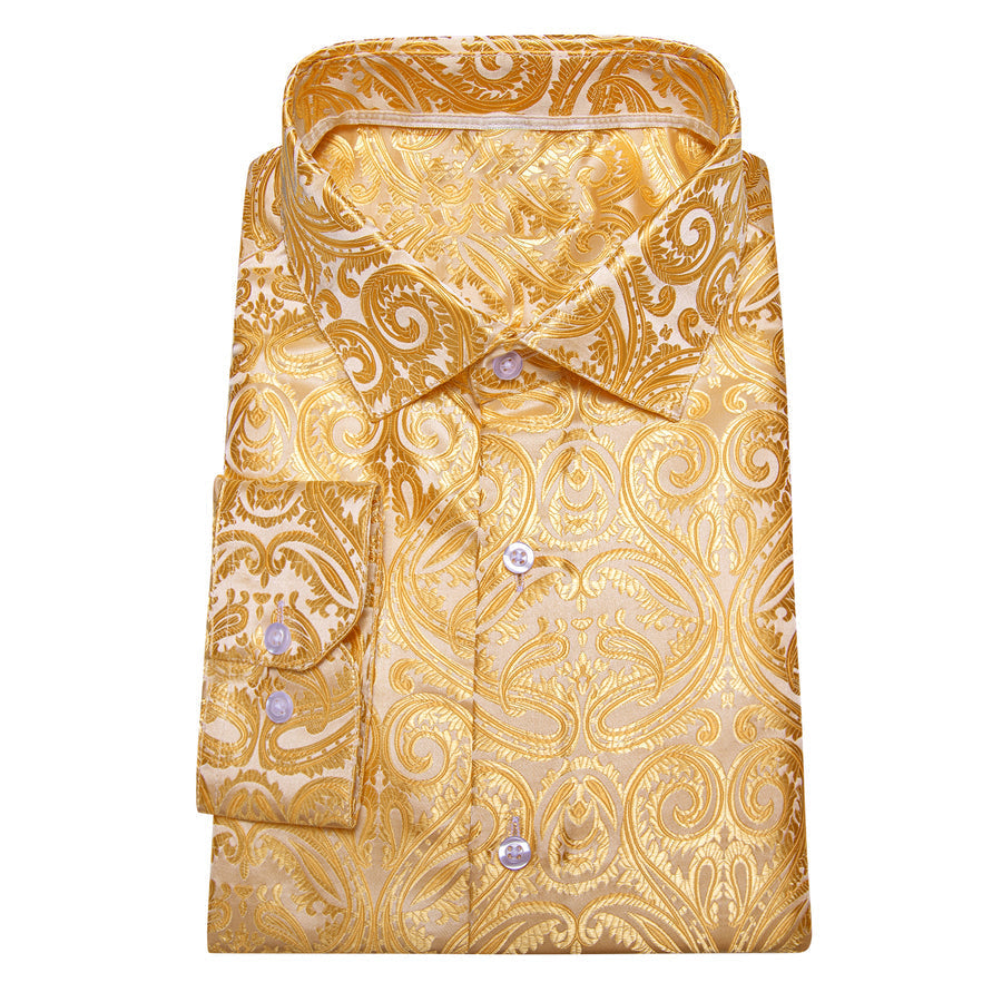 Bright Yellow Paisley Silk Dress Shirt shirt - Sophisticated Gentlemen