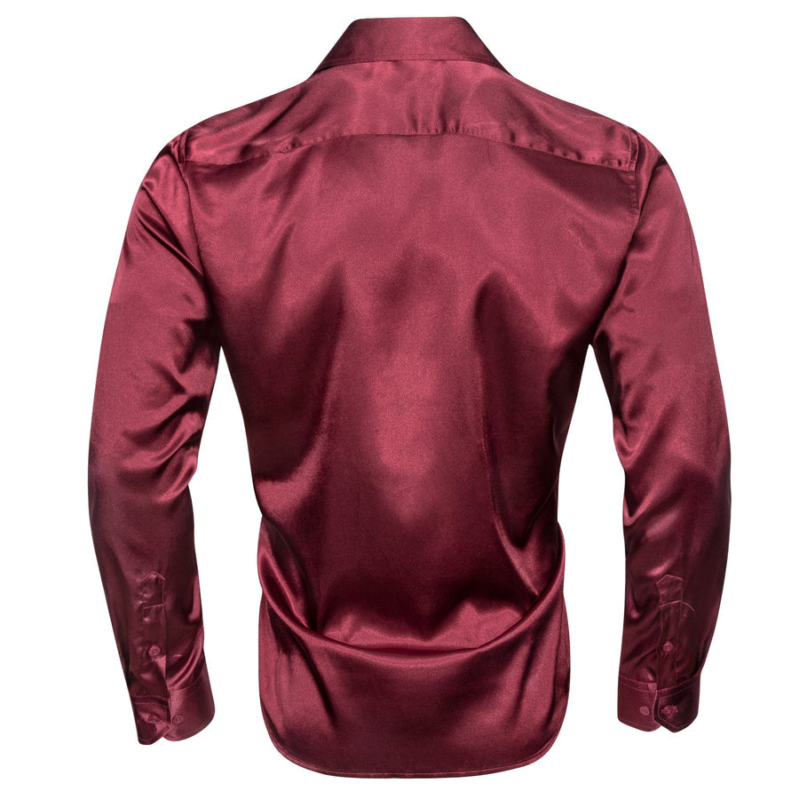 Burgundy Red Solid Silk Dress Shirt shirt - Sophisticated Gentlemen