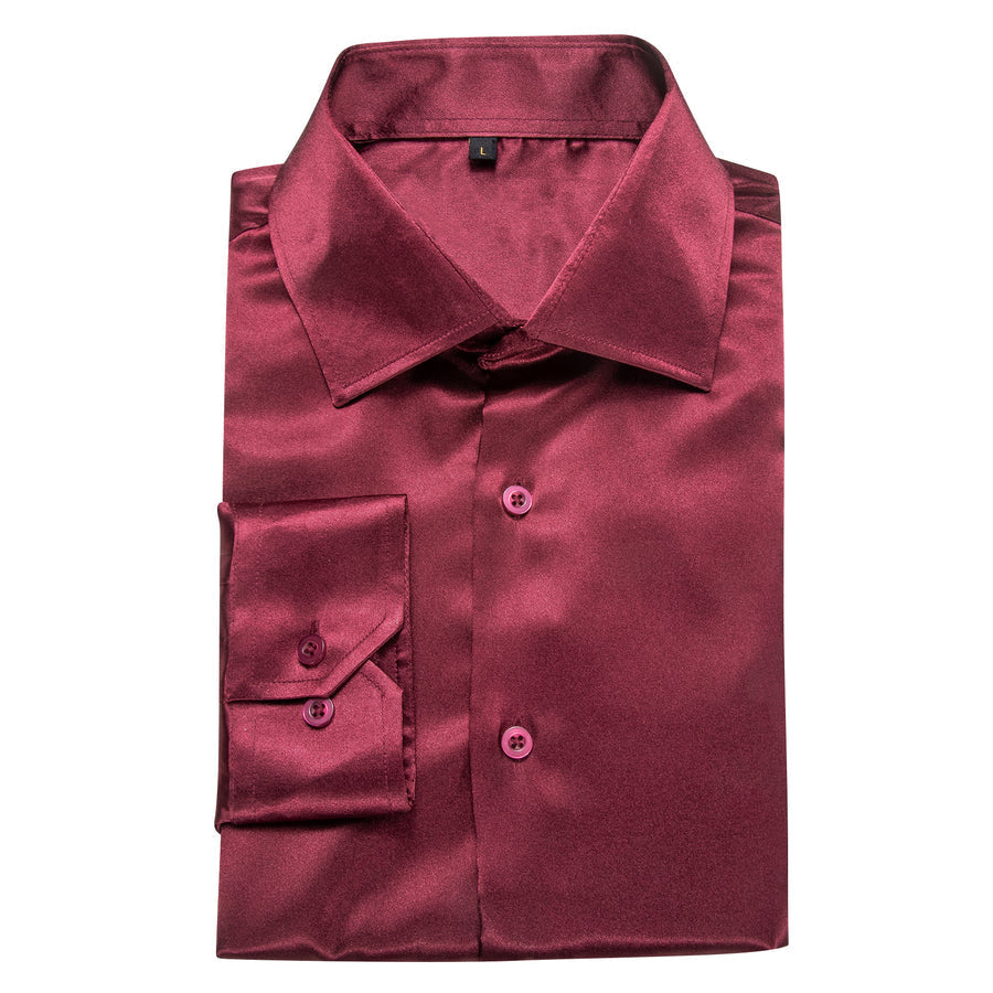 Burgundy Red Solid Silk Dress Shirt shirt - Sophisticated Gentlemen