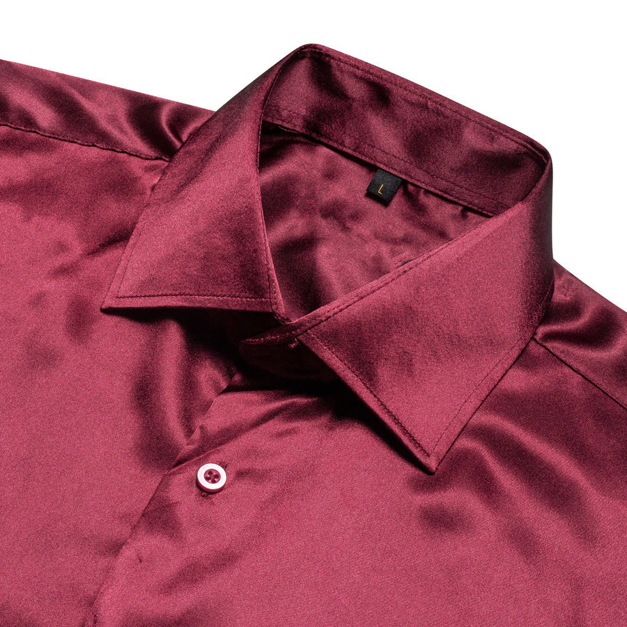 Burgundy Red Solid Silk Dress Shirt shirt - Sophisticated Gentlemen