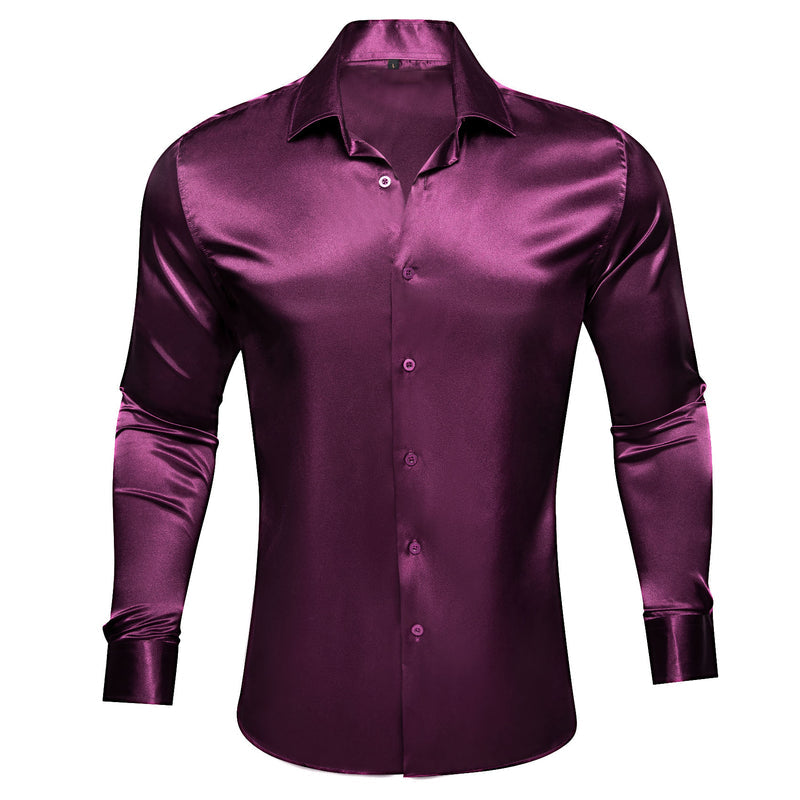Dark Purple Solid Silk Dress Shirt shirt S - Sophisticated Gentlemen