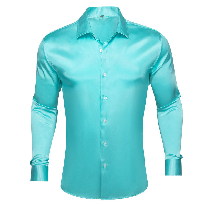 Light Lake Blue Solid Silk Dress Shirt shirt S - Sophisticated Gentlemen