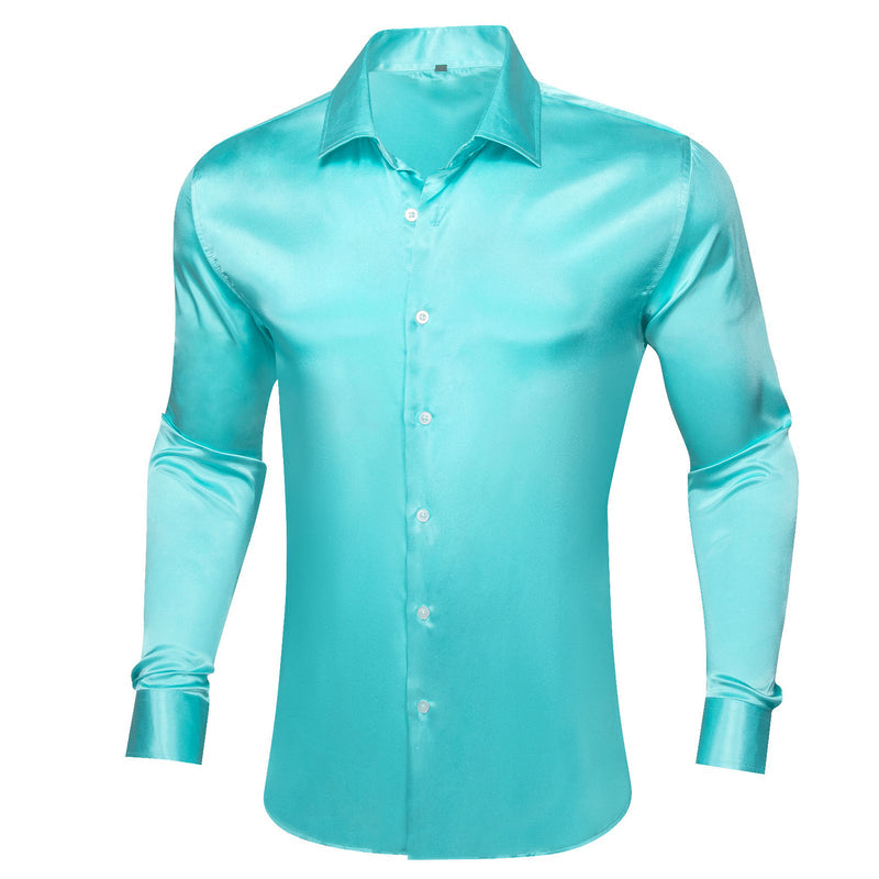 Light Lake Blue Solid Silk Dress Shirt shirt - Sophisticated Gentlemen
