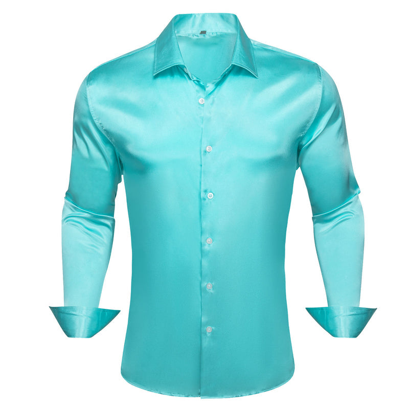 Light Lake Blue Solid Silk Dress Shirt shirt - Sophisticated Gentlemen