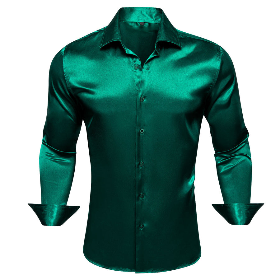 Dark Green Solid Silk Dress Shirt shirt - Sophisticated Gentlemen