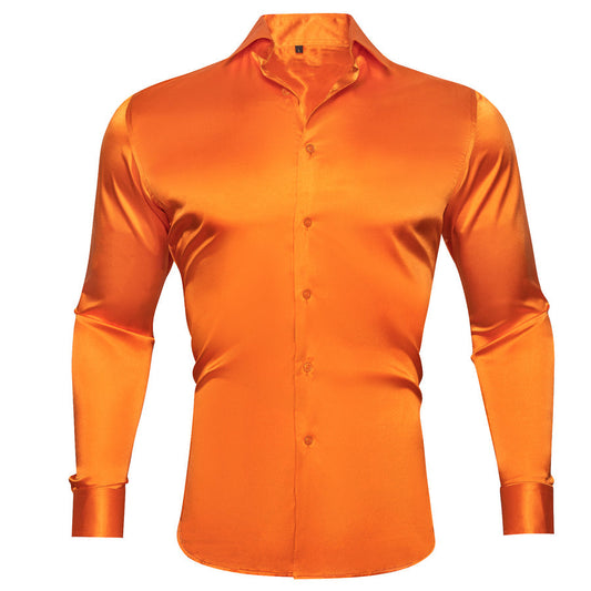 Orange Solid Silk Dress Shirt shirt S   - Sophisticated Gentlemen