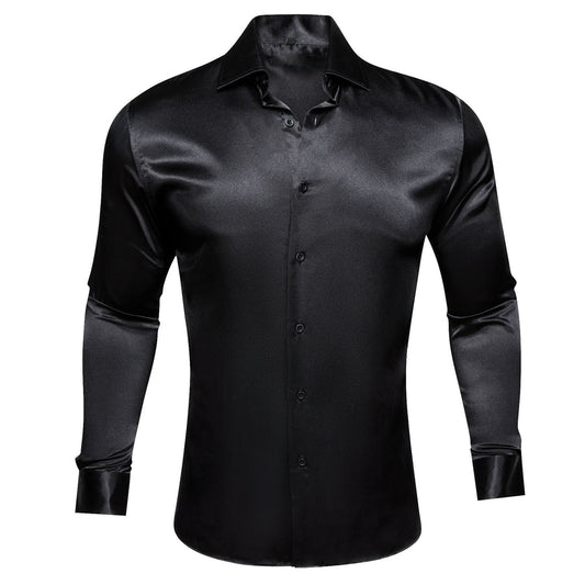 Black Solid Silk Dress Shirt shirt S   - Sophisticated Gentlemen