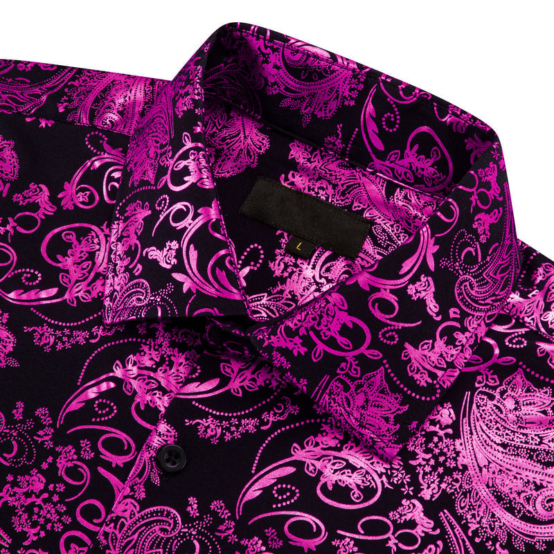 Purple Black Floral Paisley Silk Dress Shirt shirt - Sophisticated Gentlemen