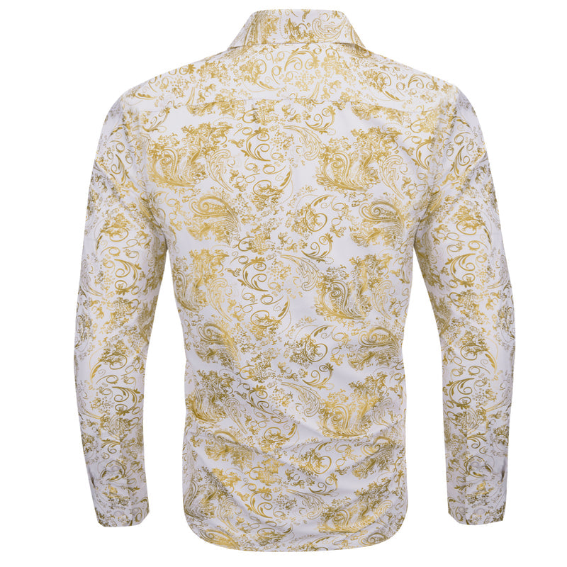 Gold White Floral Paisley Silk Dress Shirt shirt - Sophisticated Gentlemen