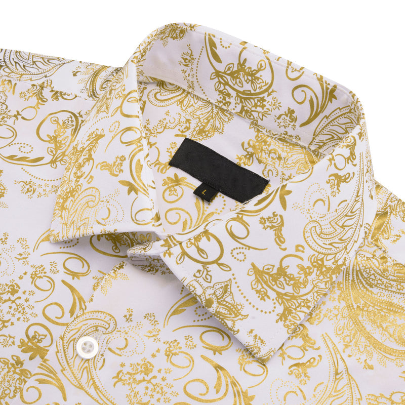 Gold White Floral Paisley Silk Dress Shirt shirt - Sophisticated Gentlemen