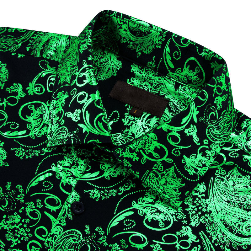 Emerald Green Floral Paisley Silk Dress Shirt shirt - Sophisticated Gentlemen