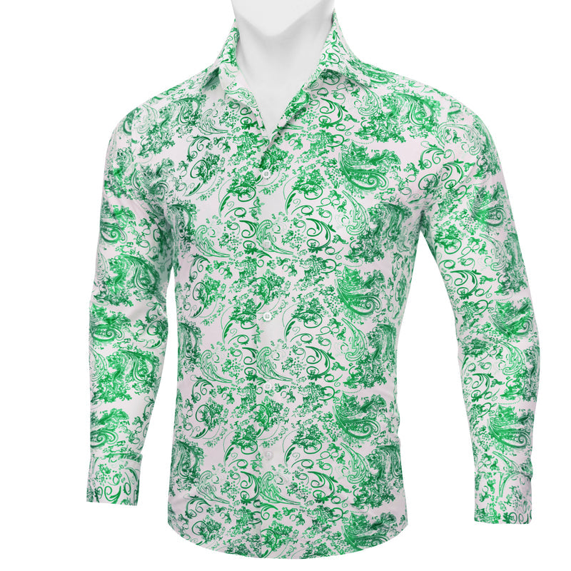 White Green Floral Paisley Silk Dress Shirt shirt - Sophisticated Gentlemen