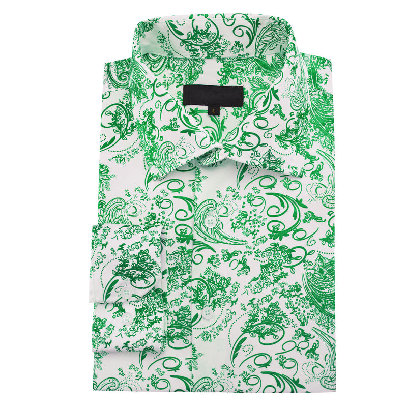 White Green Floral Paisley Silk Dress Shirt shirt - Sophisticated Gentlemen