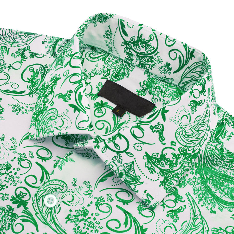 White Green Floral Paisley Silk Dress Shirt shirt - Sophisticated Gentlemen