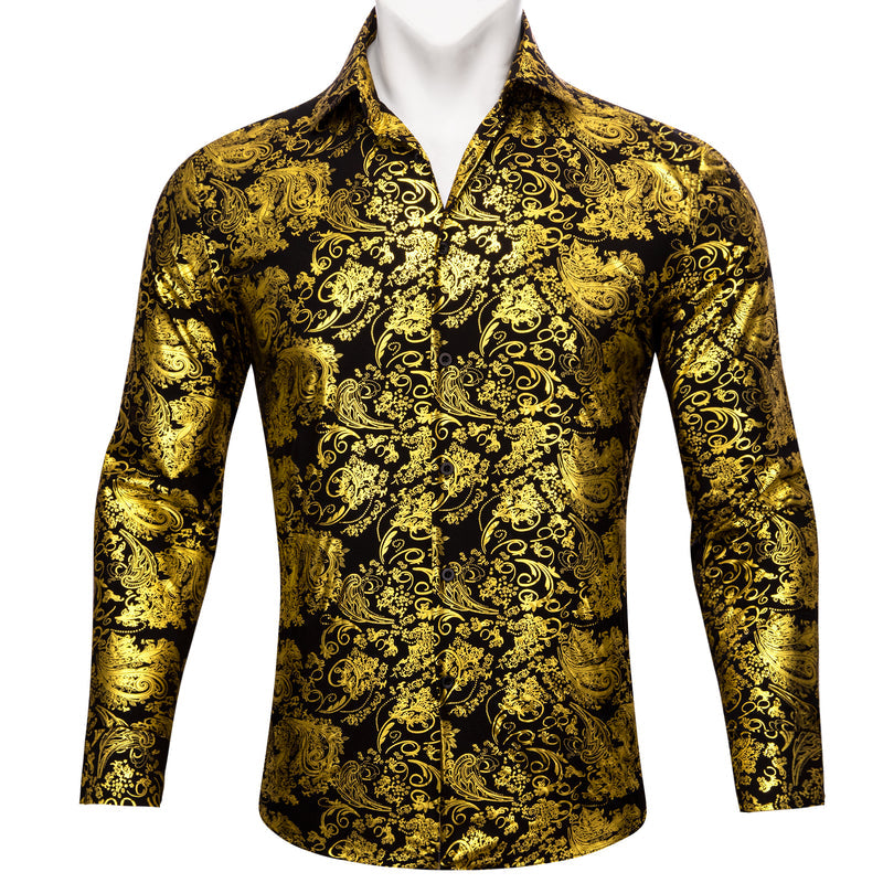 Yellow Black Floral Paisley Silk Dress Shirt shirt S - Sophisticated Gentlemen