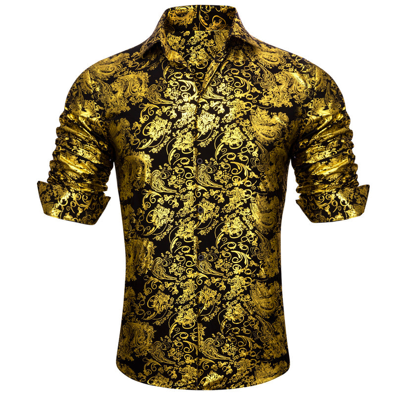 Yellow Black Floral Paisley Silk Dress Shirt shirt - Sophisticated Gentlemen