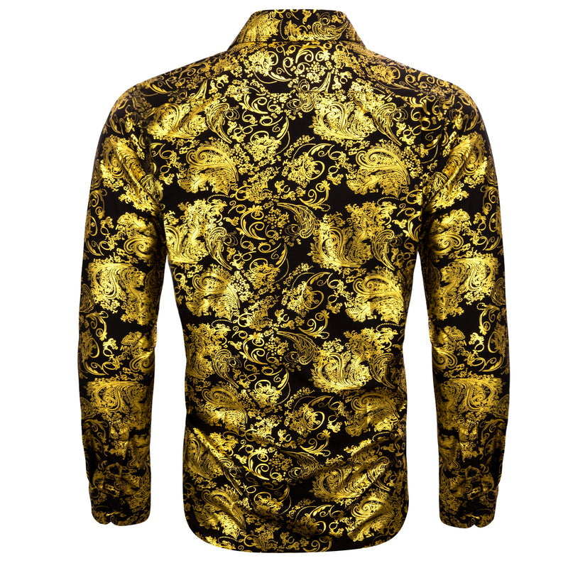 Yellow Black Floral Paisley Silk Dress Shirt shirt - Sophisticated Gentlemen