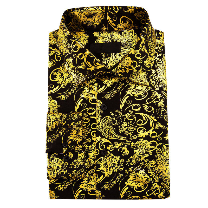 Yellow Black Floral Paisley Silk Dress Shirt shirt - Sophisticated Gentlemen