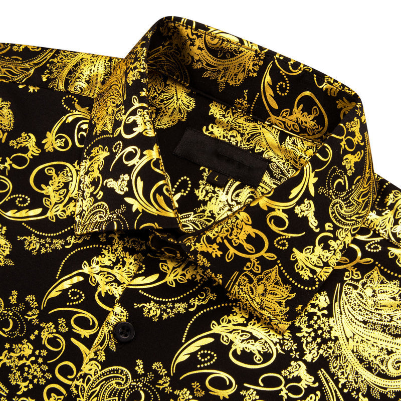 Yellow Black Floral Paisley Silk Dress Shirt shirt - Sophisticated Gentlemen