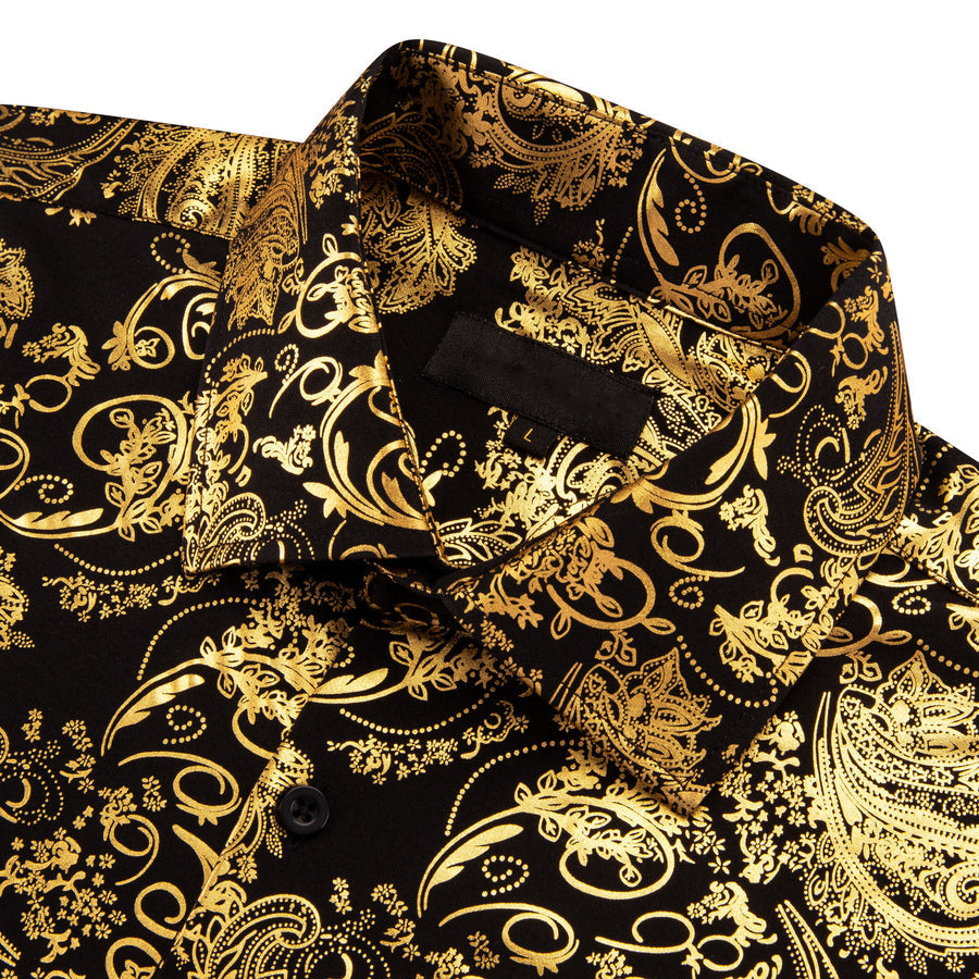 Gold Black Floral Paisley Silk Dress Shirt shirt - Sophisticated Gentlemen
