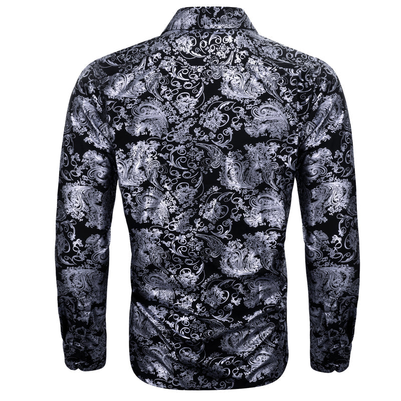 Gray Black Floral Paisley Silk Dress Shirt shirt - Sophisticated Gentlemen
