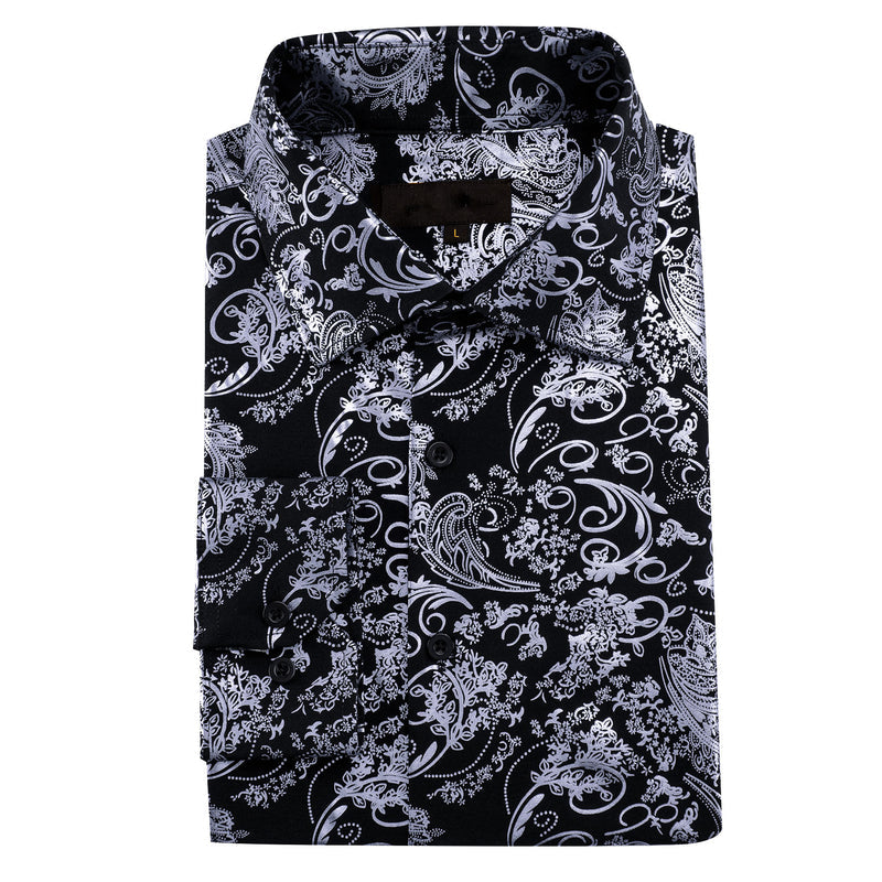 Gray Black Floral Paisley Silk Dress Shirt shirt - Sophisticated Gentlemen